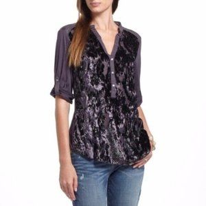 Anthropologie Tiny Vaha Purple Velvet Leopard Burnout V-neck Blouse Women's S